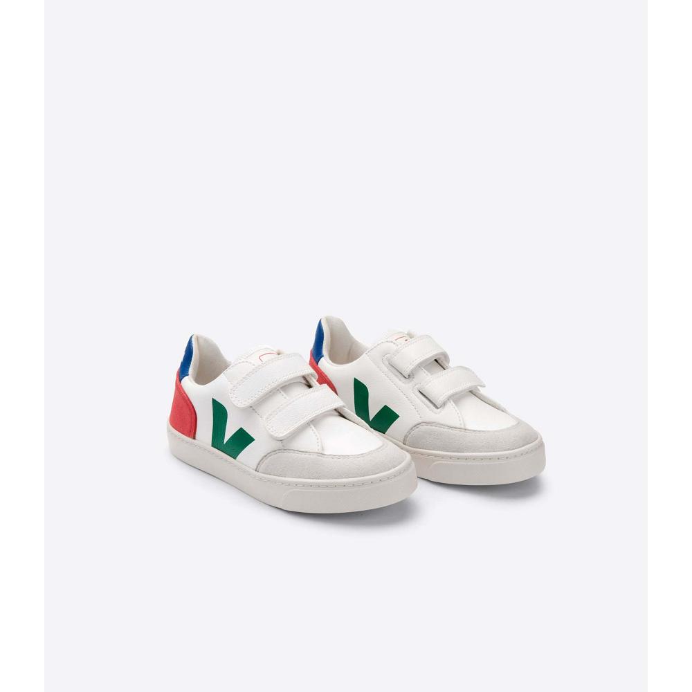 Veja V-12 LEATHER Joggesko Barn White/Green/Red | NO 875CTV